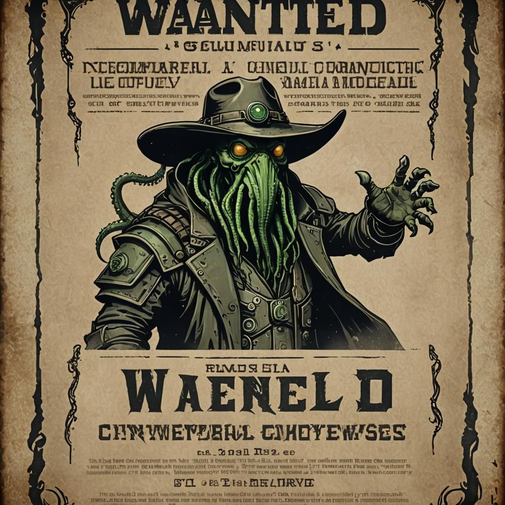 Cthulhu Wanted Poster in Cyberpunk Cowboy Style