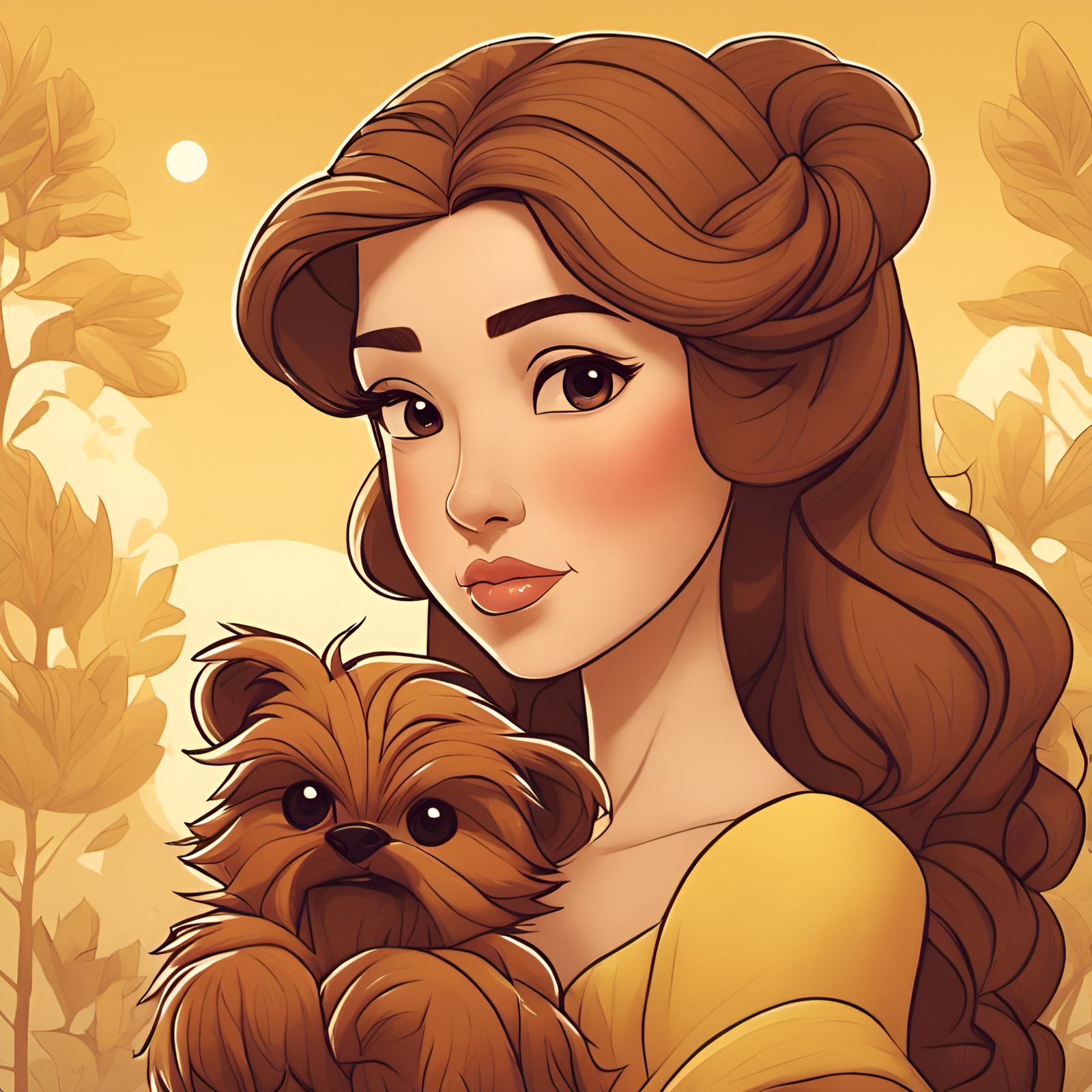 Princess Belle and Chewbacca: Digital Illustration