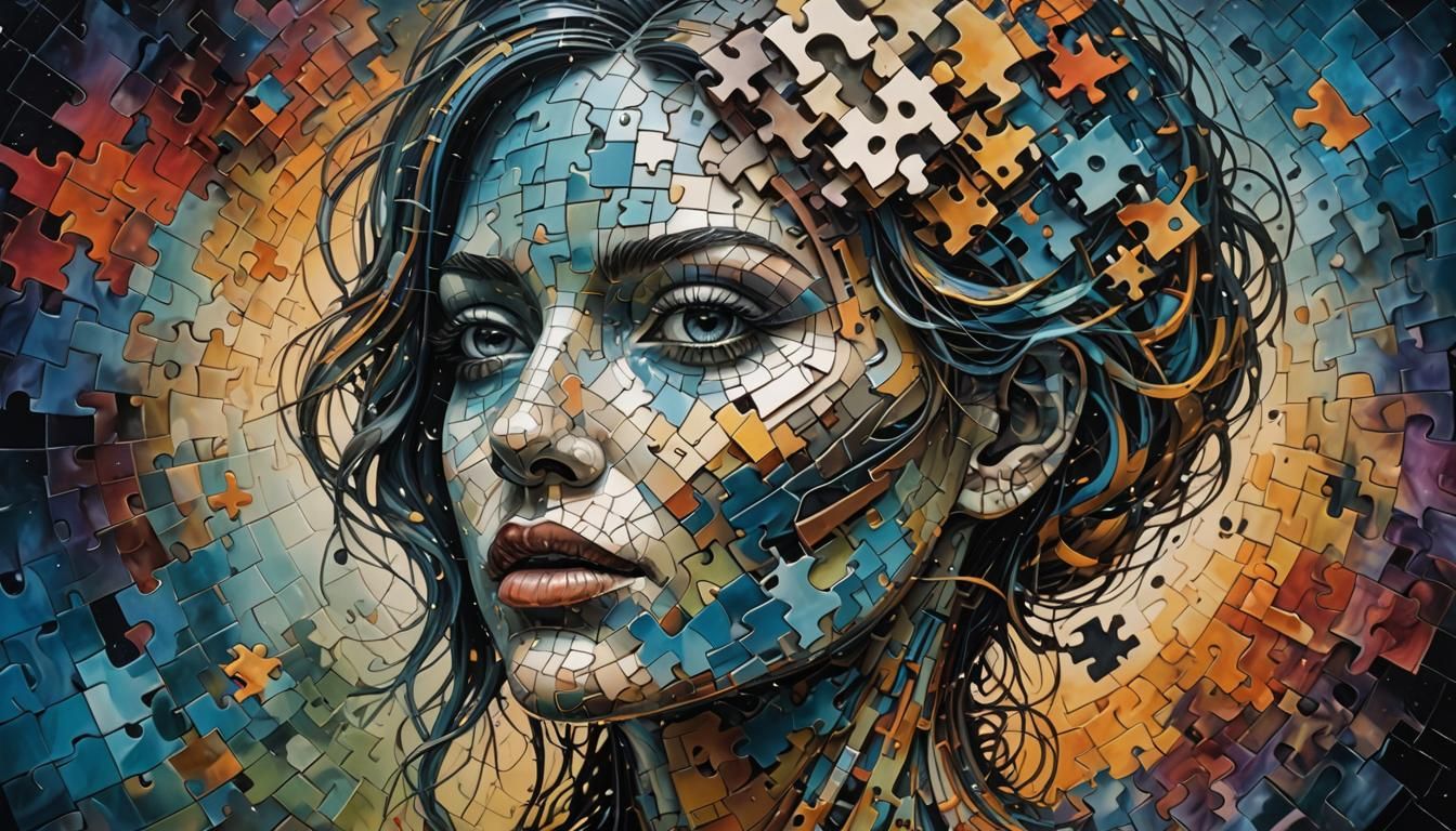 "Eine  abstrakte Frauengesicht in  3D-Puzzle"