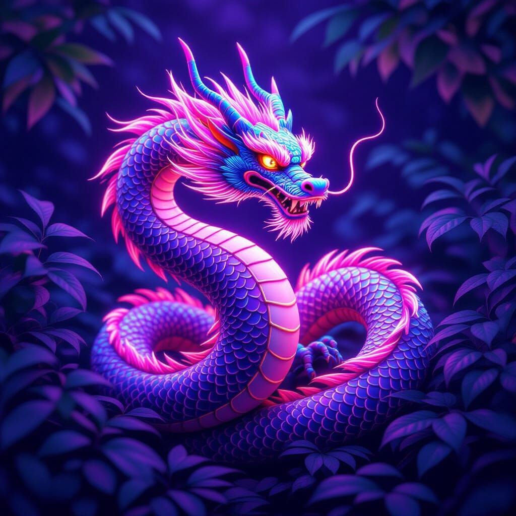 Luminous Neon Chinese Dragon Digital Art
