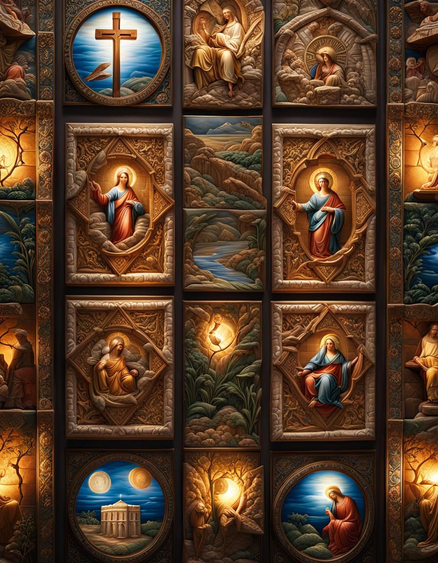 Vibrant Biblical Ceramic Tile Panels in 3D