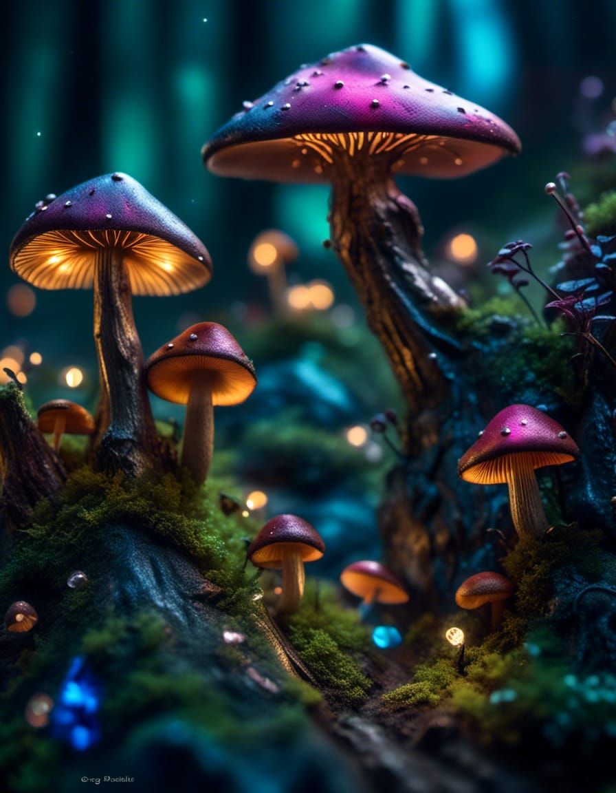Enchanted Bioluminescent Mushroom City Fantasy World