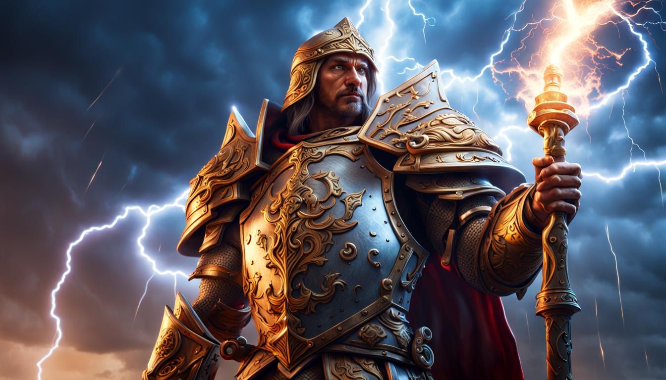 Paladin Charges Warhammer with Lightning, 3D Art