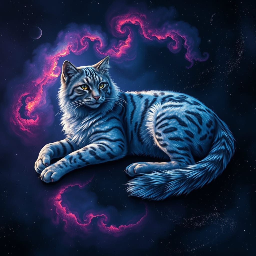 Cosmic Cat in Aurora Nebula, Digital Art