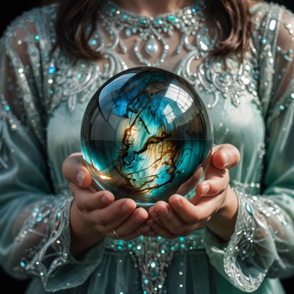 Glowing Labradorite Crystal Sphere in Magical Realism