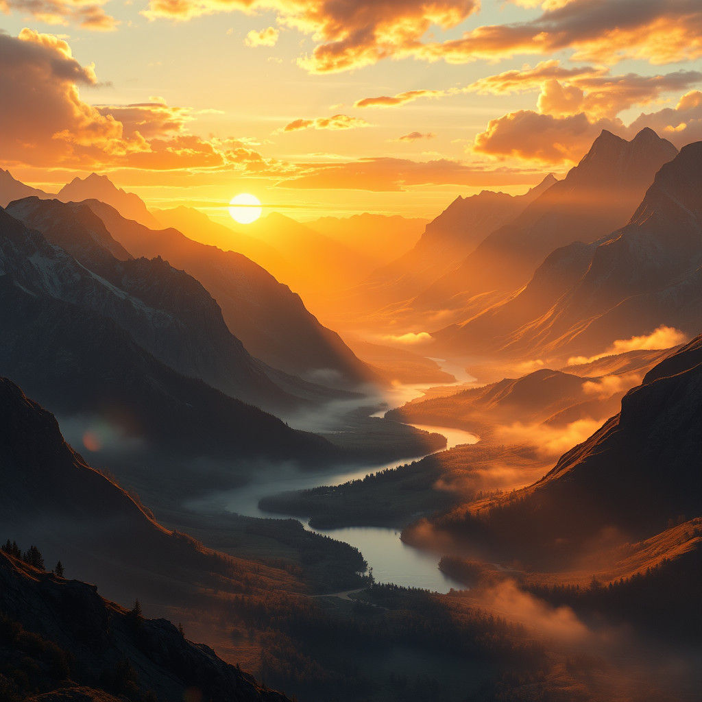 Majestic Sunset Landscape with Golden Light