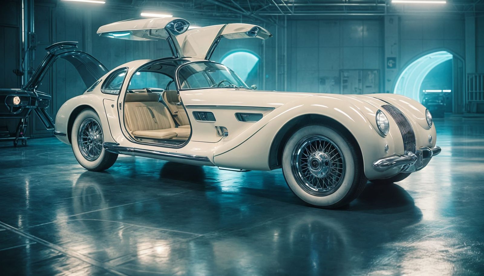 Vintage Electric Gullwing Coupe in Science Hangar