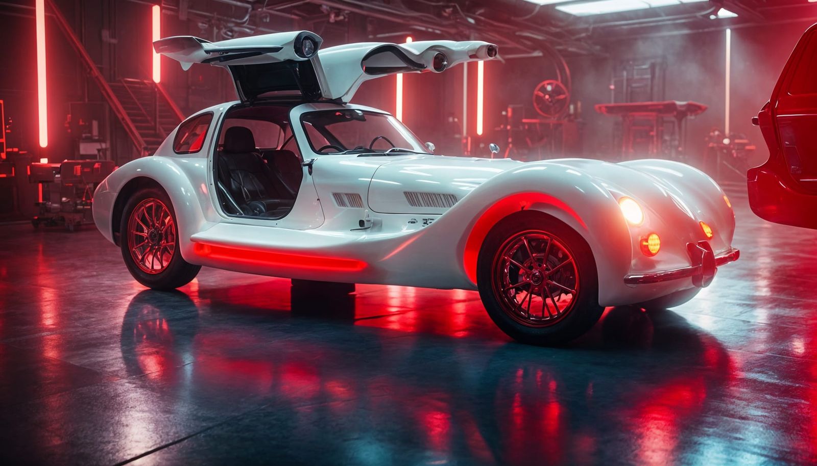 Retro-Futuristic Electric Gullwing Coupe in a 2090 Science H...