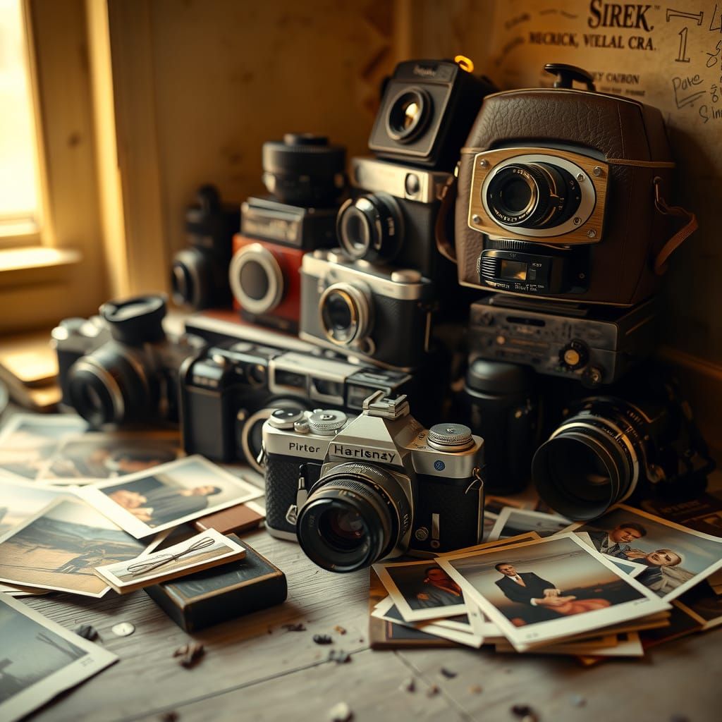 Vintage Camera Still Life in Golden Light