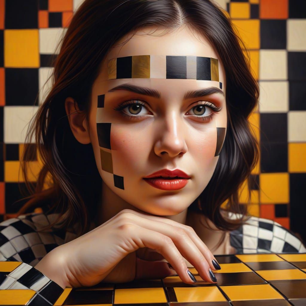 Checkerboard Woman in Surrealist Digital Art