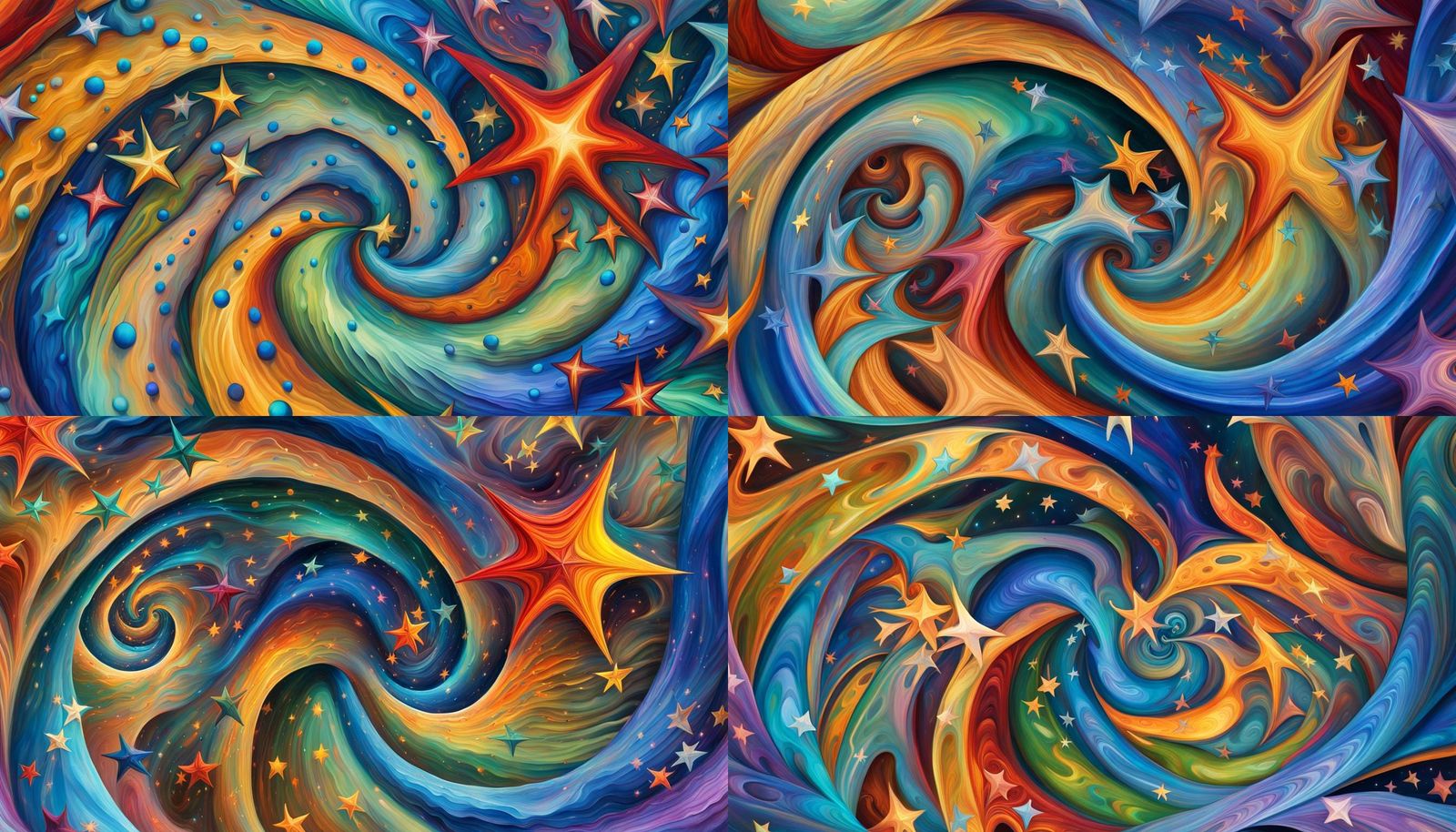 Iridescent Stars in Abstract Expressionist Impasto Style