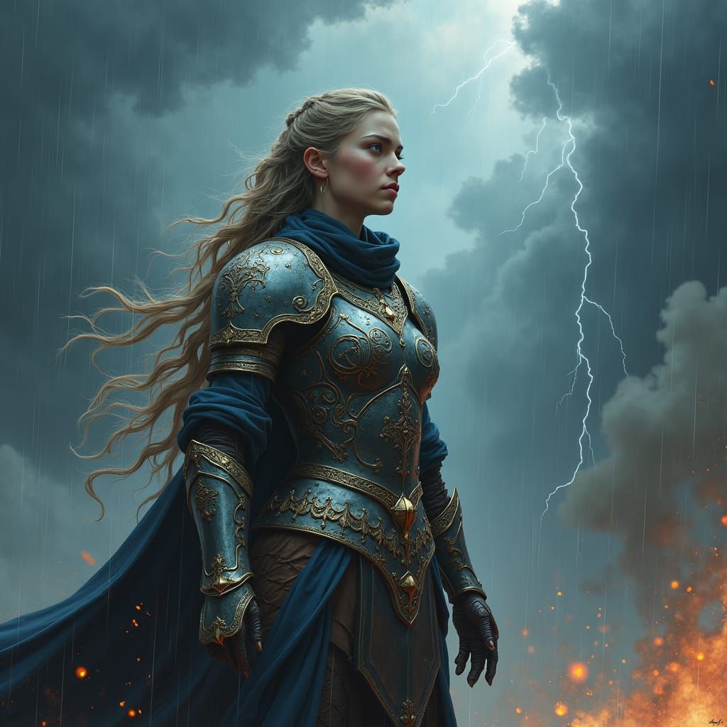 Heroic Warrior in Storm, Epic Fantasy Art