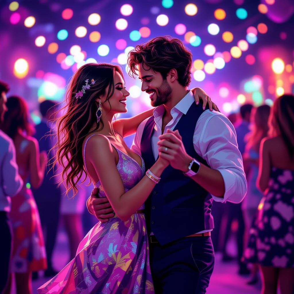 Couple Dancing at Party in Digital Painting Style