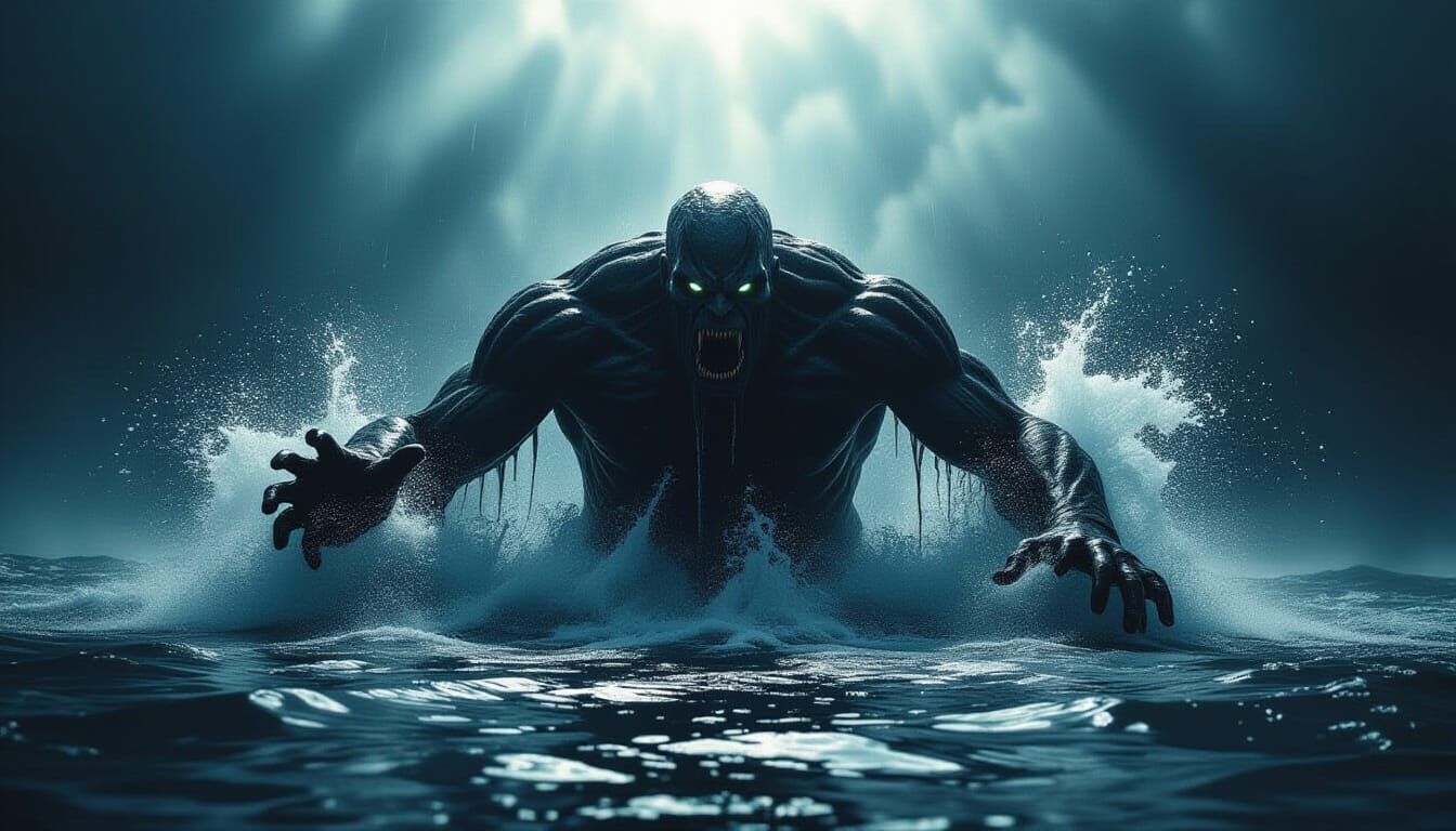 Monstrous Creature Emerges From Dark Water in Dramatic Style