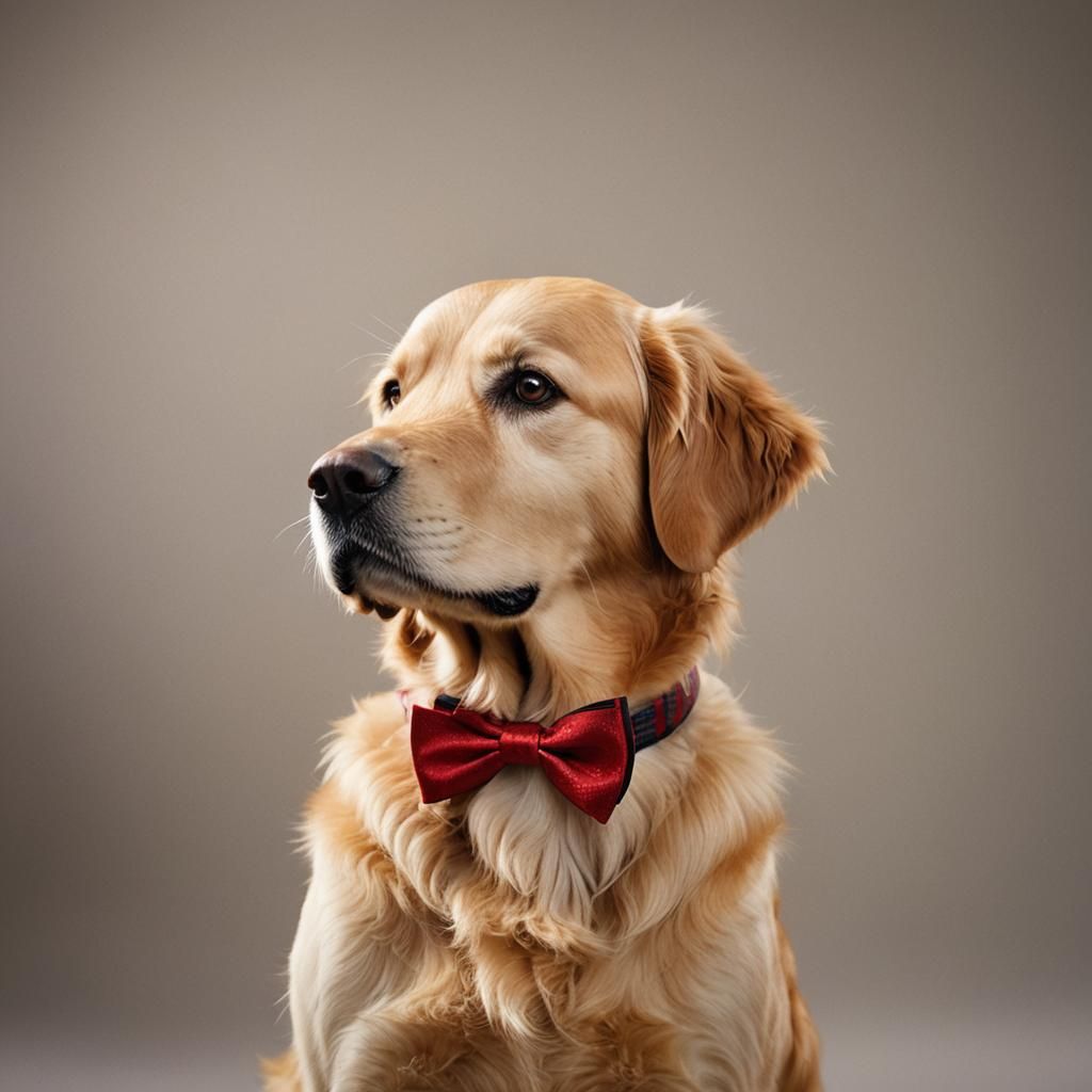Golden Retriever Portrait with Red Bow Tie
