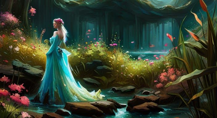 Beautiful Water Woman in Fantasy Art Style