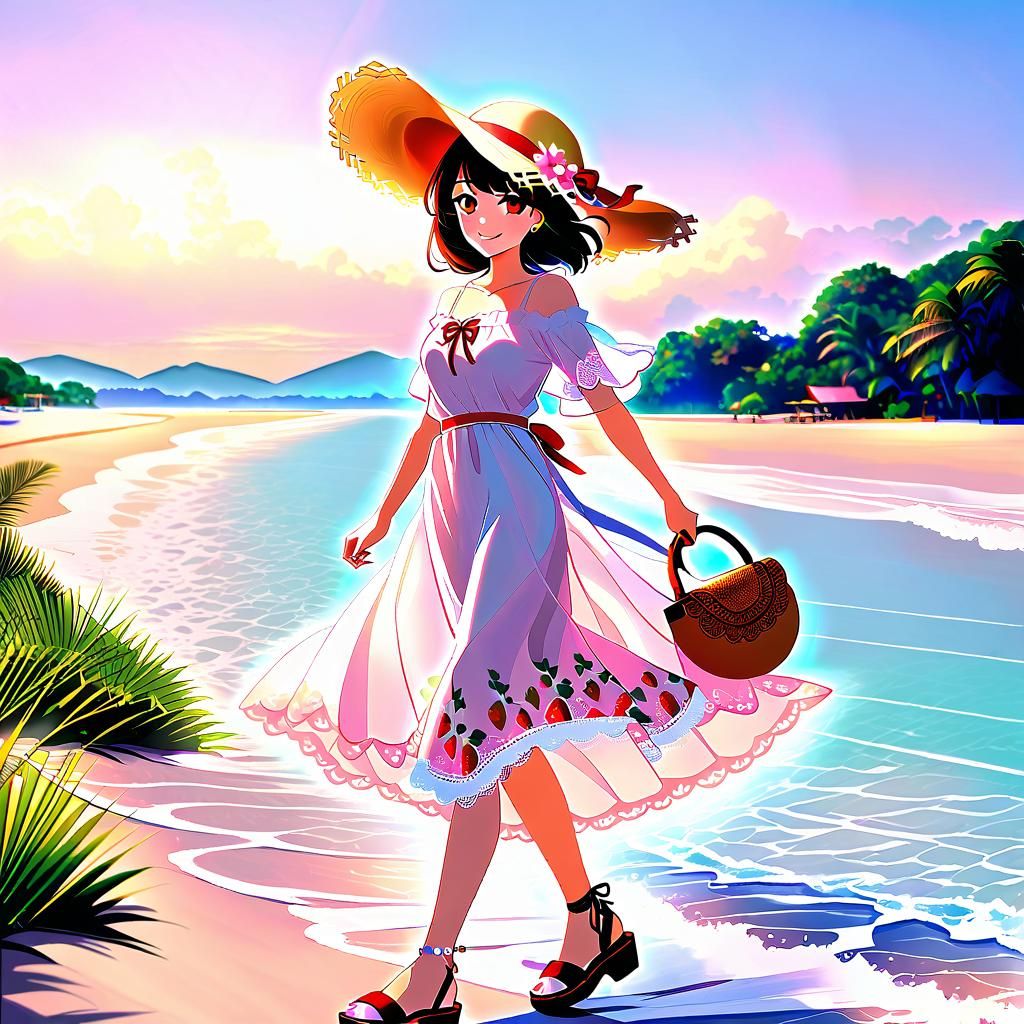 Woman in Pink Sundress on Thailand Beach