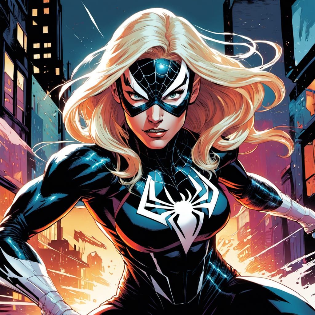 Spider-Gwen Venom Fights Spider-Man in Queens Comic Art