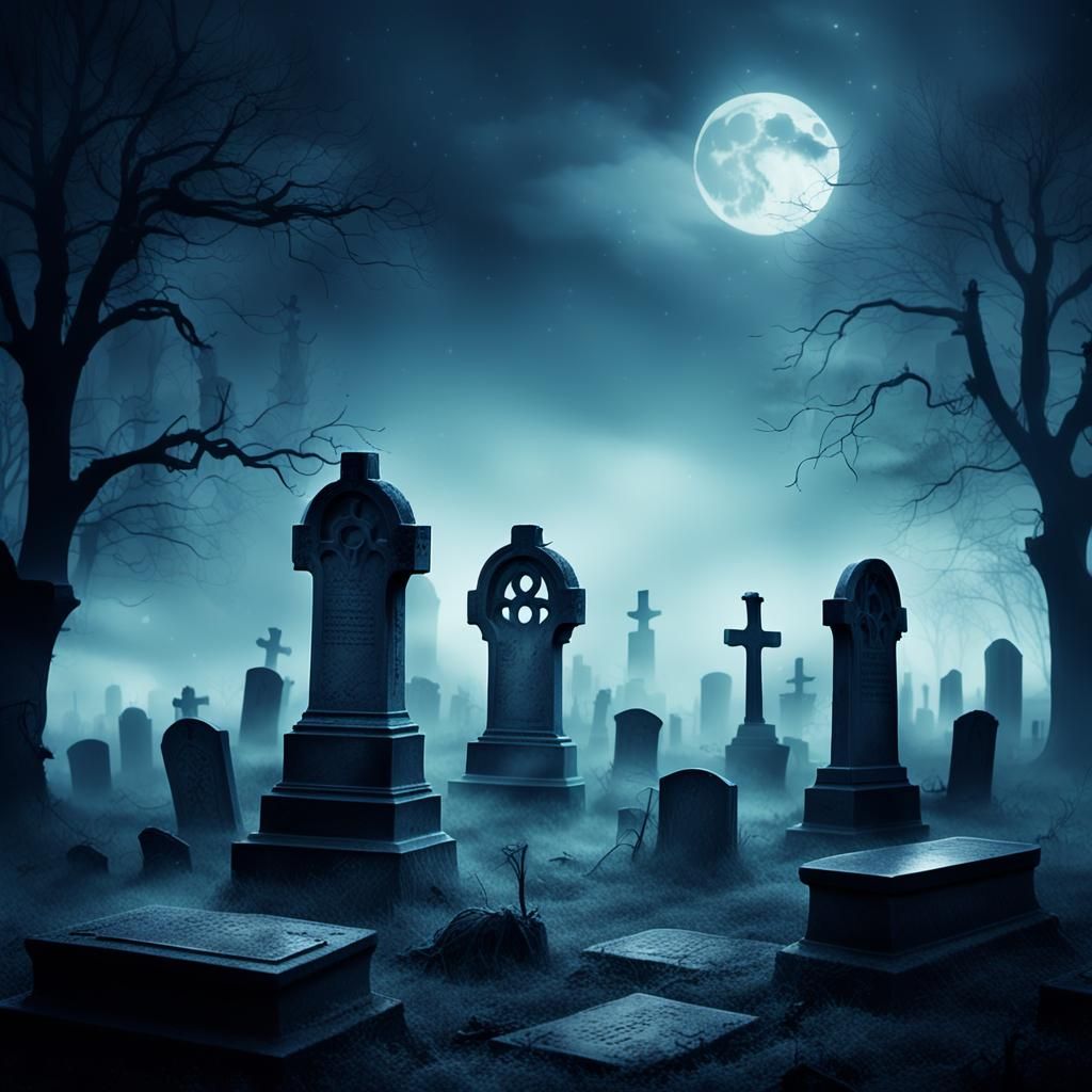 Ethereal Graveyard at Night in Dark Romanticism Style