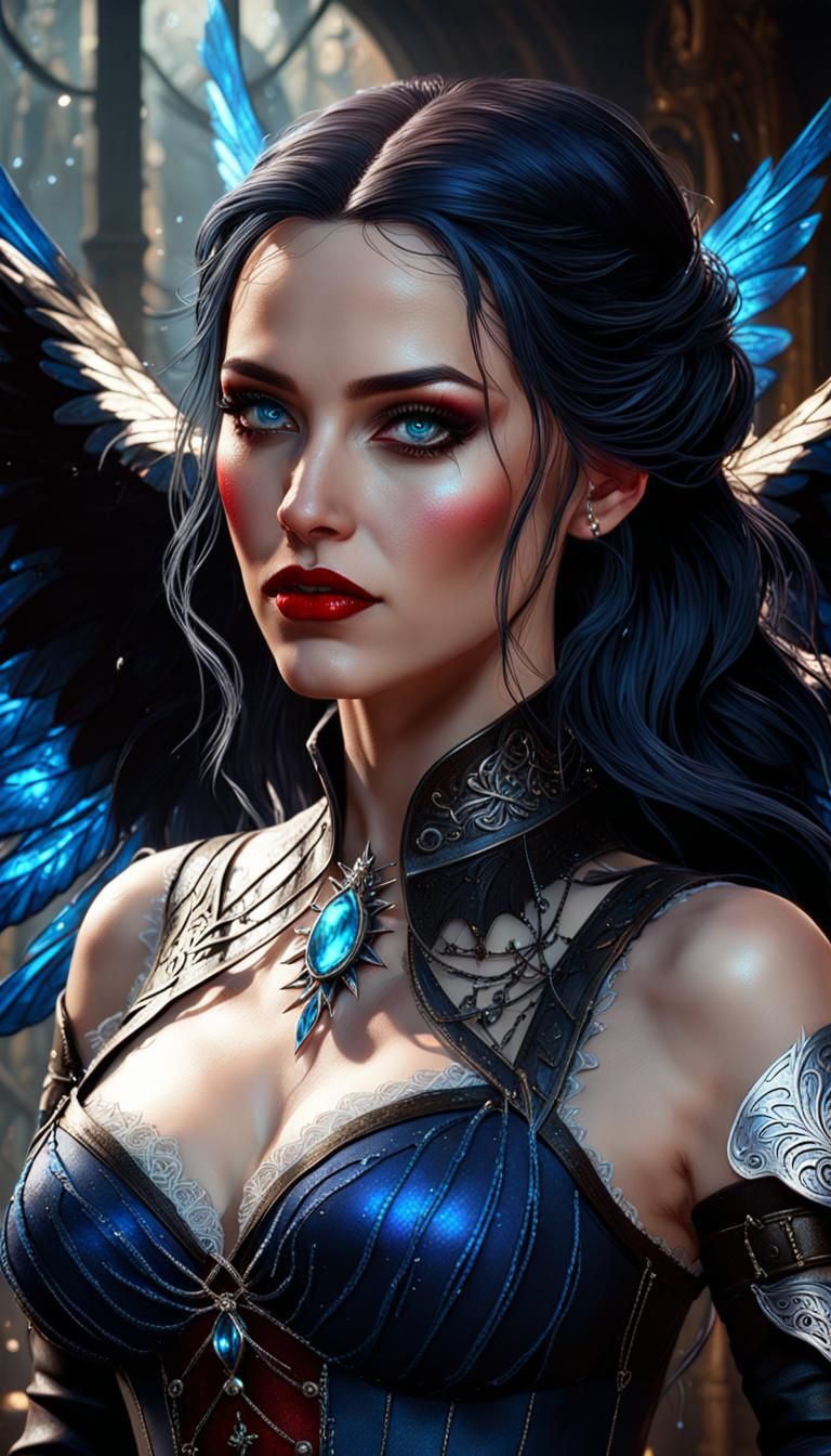 Yennefer with Magical Wings, Detailed Digital Art