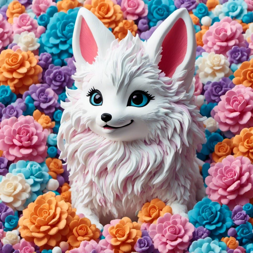 Pastel Kitsune with Six Tails in Fantasy Style