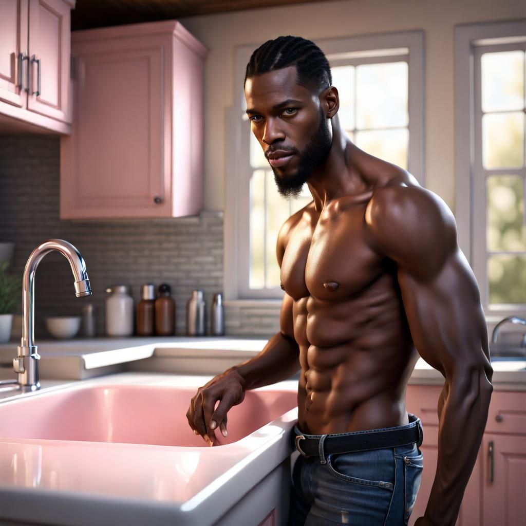 Striking Digital Art: Handsome Man Washing Dishes
