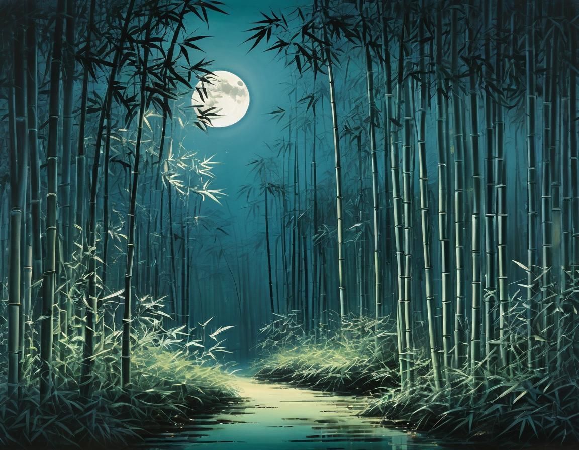 Moonlit Bamboo Grove in Traditional Style