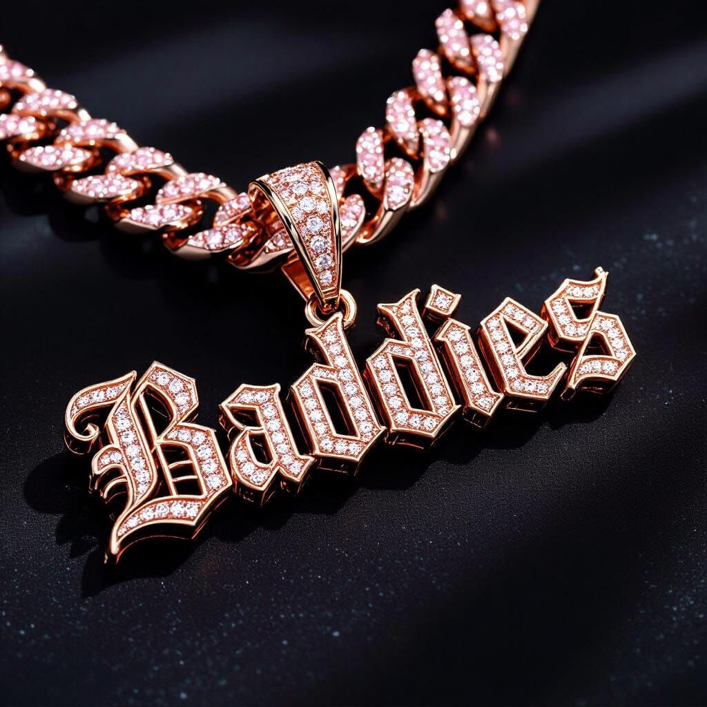 Luxurious Pink Gold "BADDIES" Pendant with Diamonds