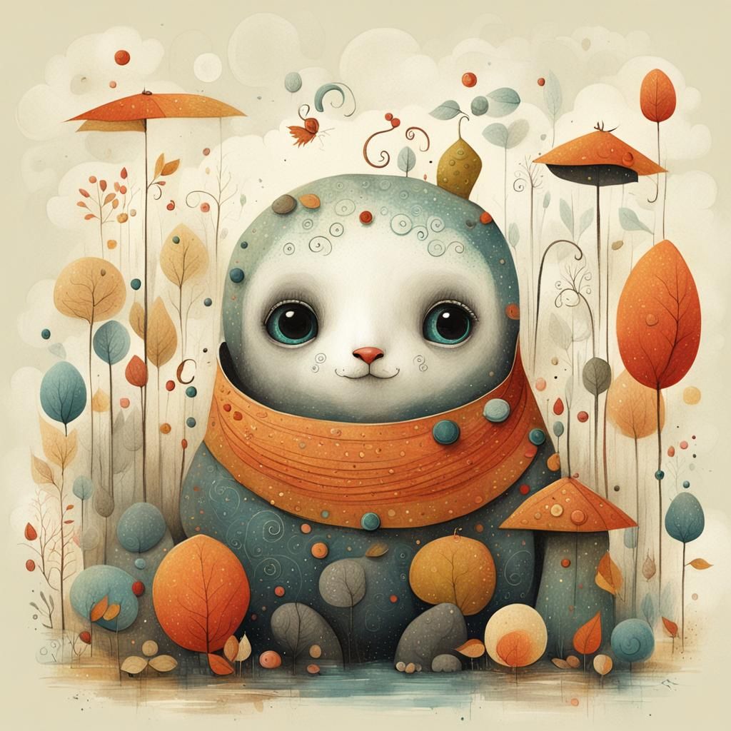 Adorable Creature in Whimsical Abstract Illustration
