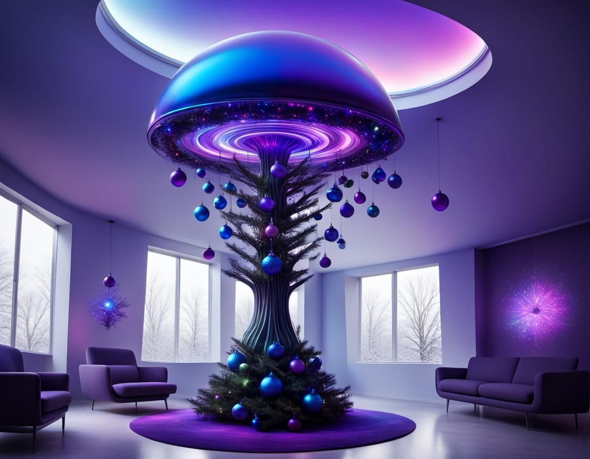 Alien Christmas Tree in Electric Blue Atmosphere