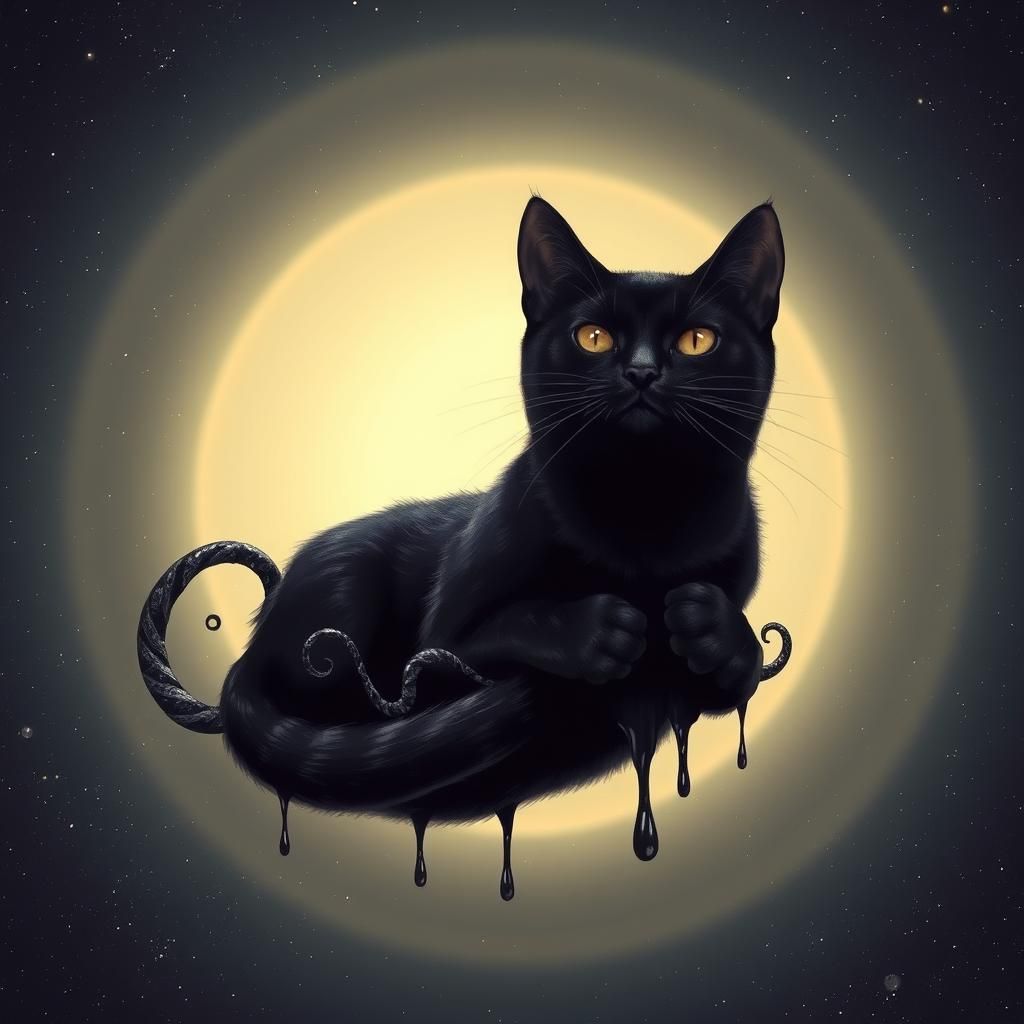Zen Black Cat Embraces Goo in Space