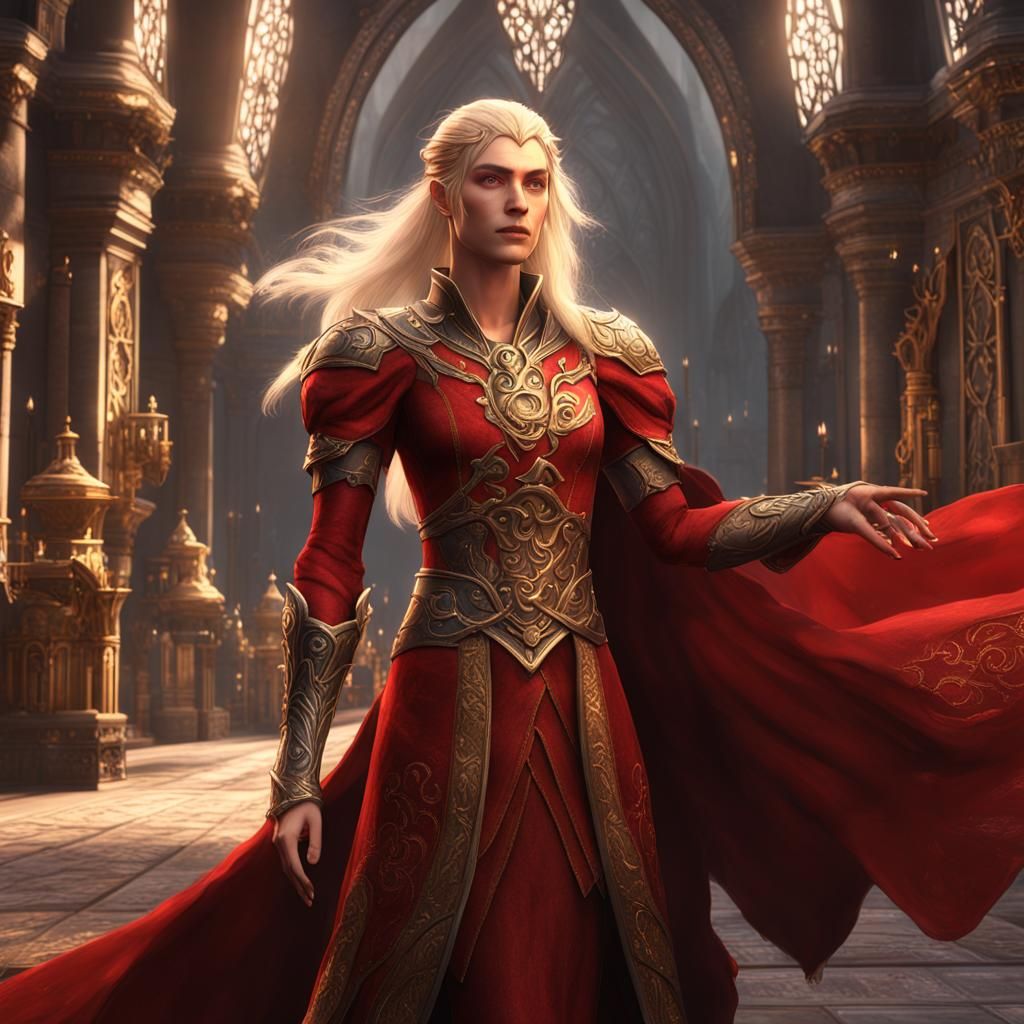 Eladrin Noble in Red: A Detailed Matte Painting