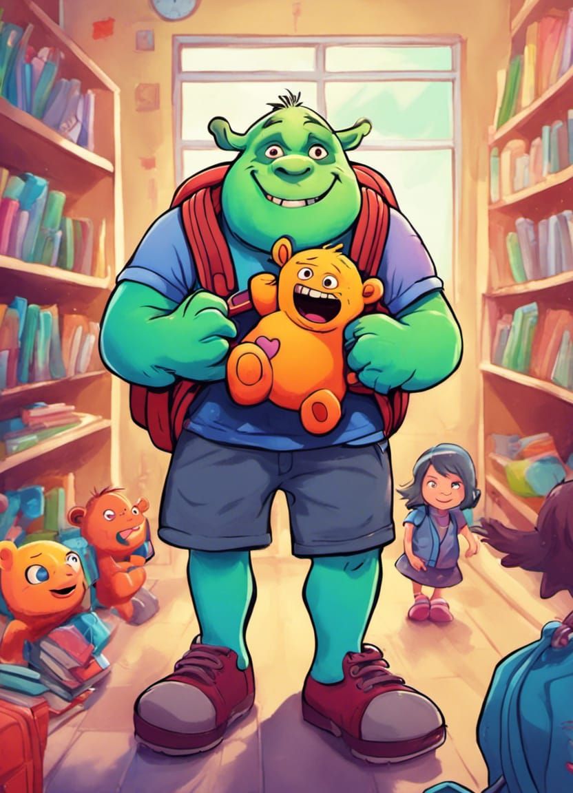 Ogre's First Day: Vibrant Digital Art of School