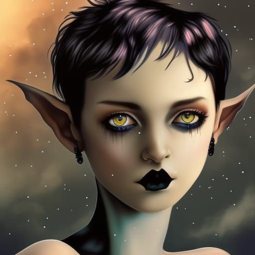 Elvish Girl with Demonic Eyes, Fantasy Concept Art