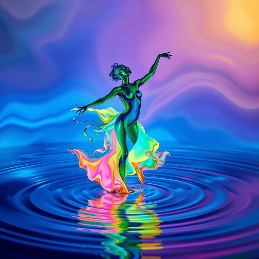 A stunning and conceptual art piece featuring a dancing human figure, skillfully depicted as if their form embodies the ...