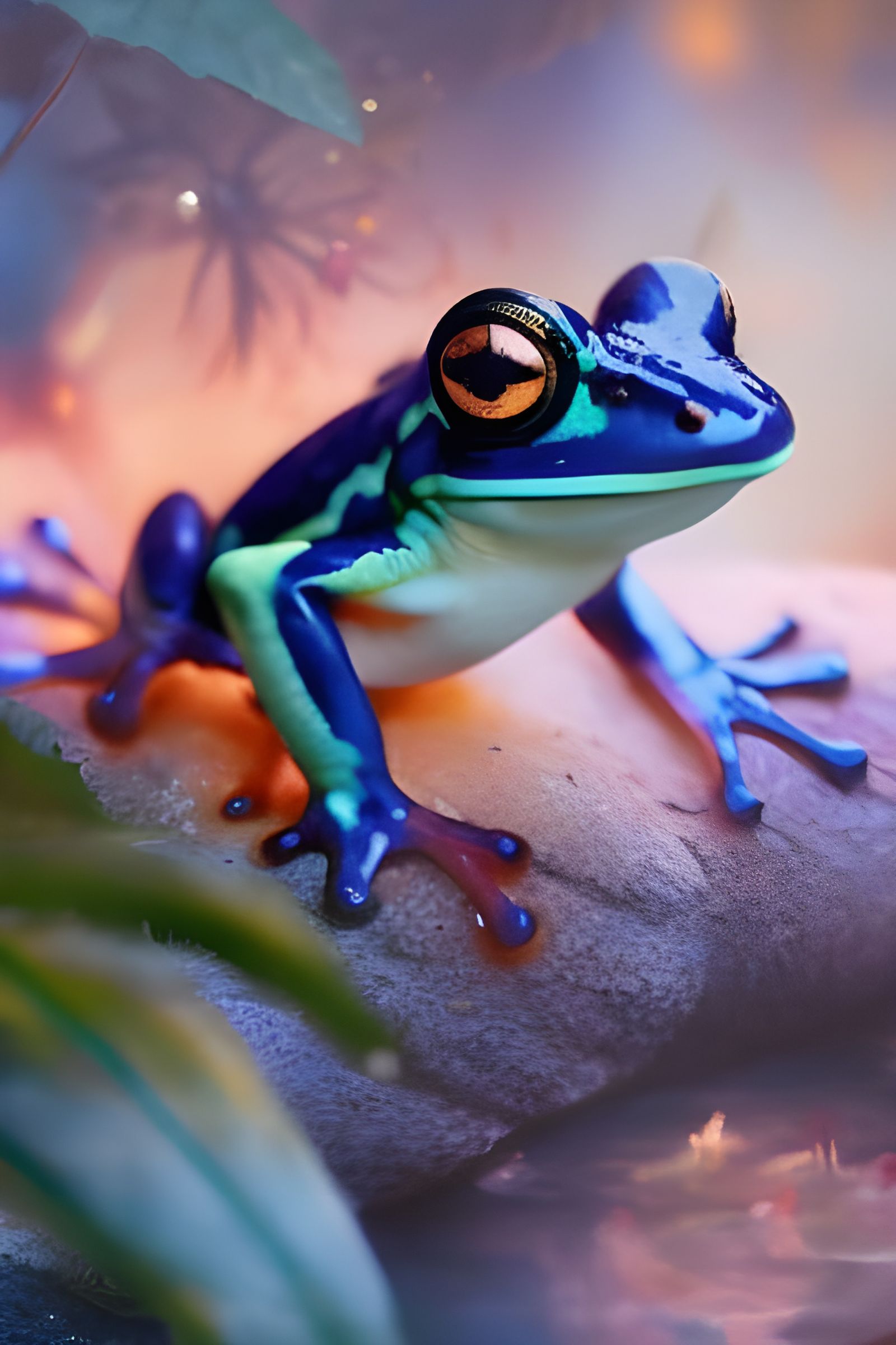 Pastel Arrow Dart Frog in Lotus Pose, Ghibli-esque