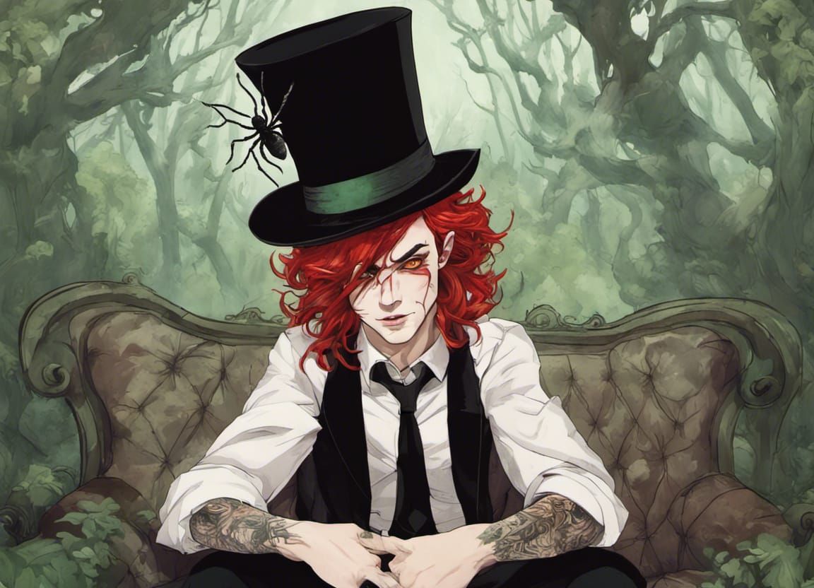 Deranged Man with Teacups in Mystical Forest