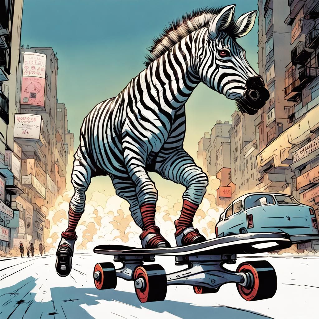 Cosmic Zebra on Roller Skates, Comic Book Style