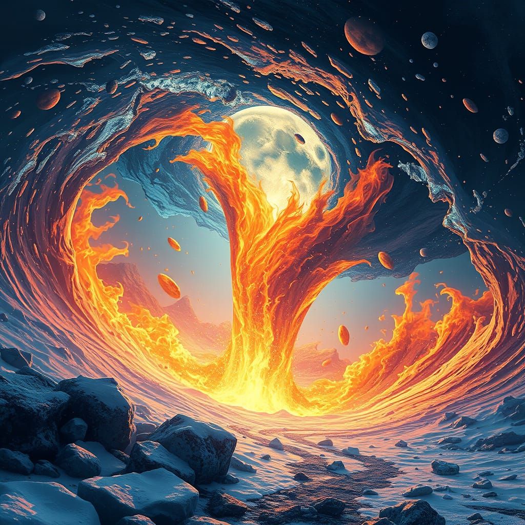 Water and Fire Tornado: Fantasy Concept Art