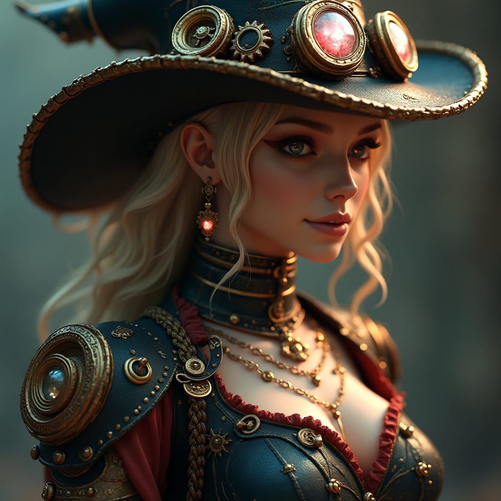 Steampunk Woman Portrait in Art Nouveau Style