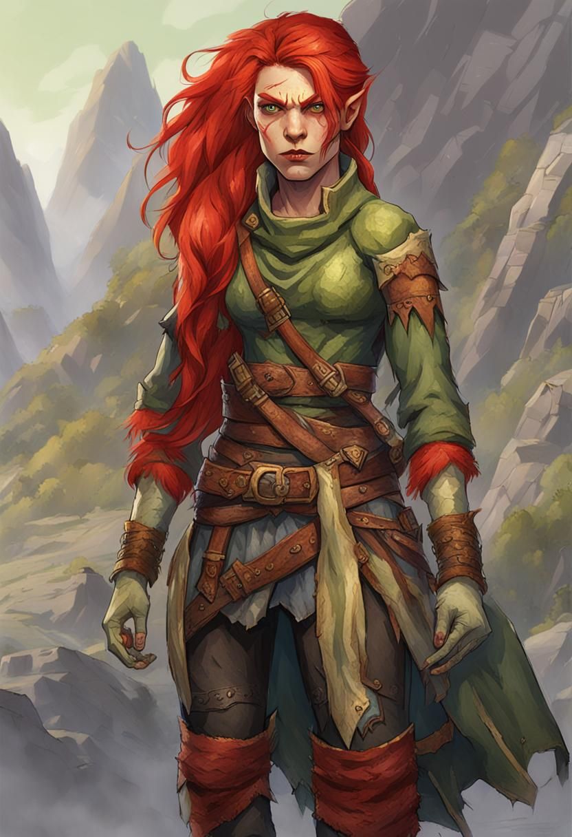 Red-Haired Female Half-Orc Portrait