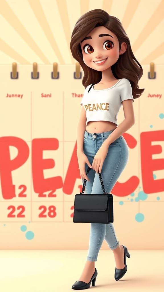 Girly Woman in Peaceful Cartoon Style