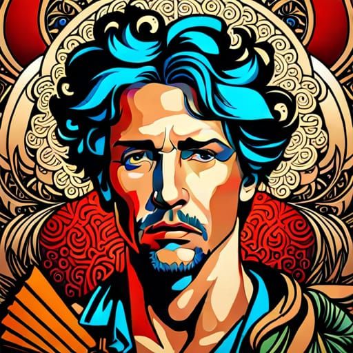 Pop Star Portrait in Art Nouveau Style