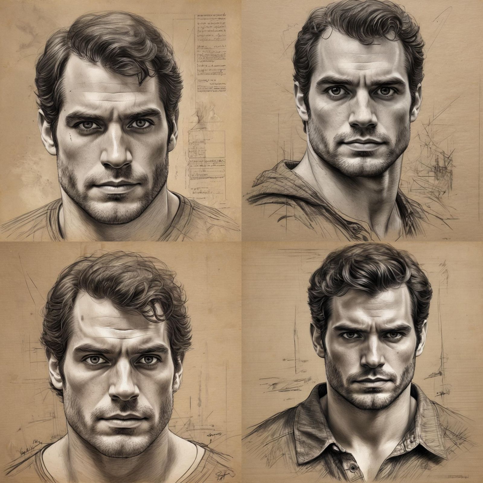 Detailed Charcoal Portrait on Paper in Afshar Style