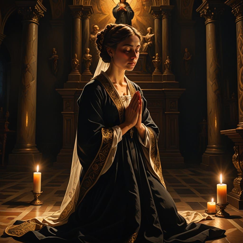 Elegant Woman in Prayer, Baroque Art