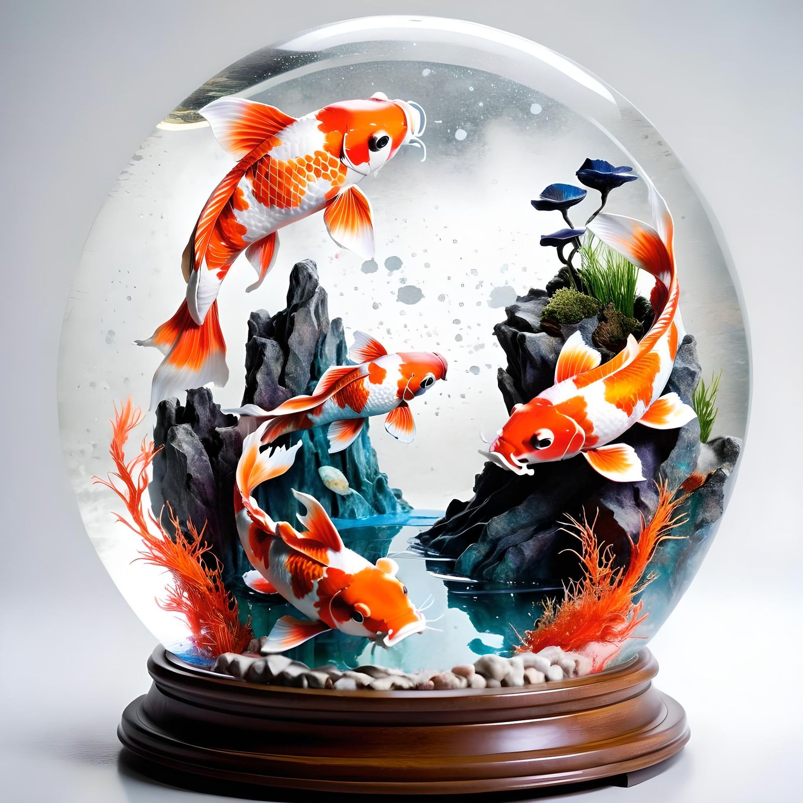 Koi Fish Aquascape in Iridescent Snow Globe