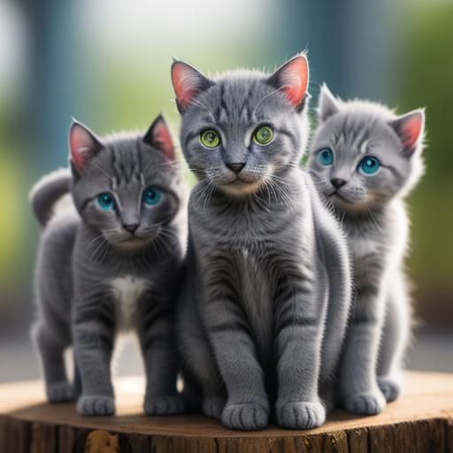 Mother Cat with Seven Colorful Kittens