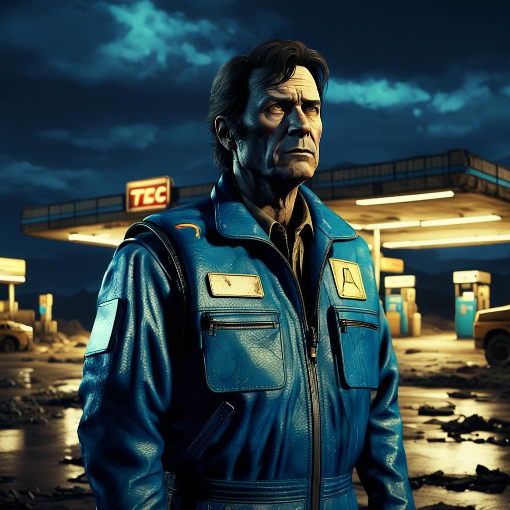 Post-Apocalyptic Leader in Ruined Landscape