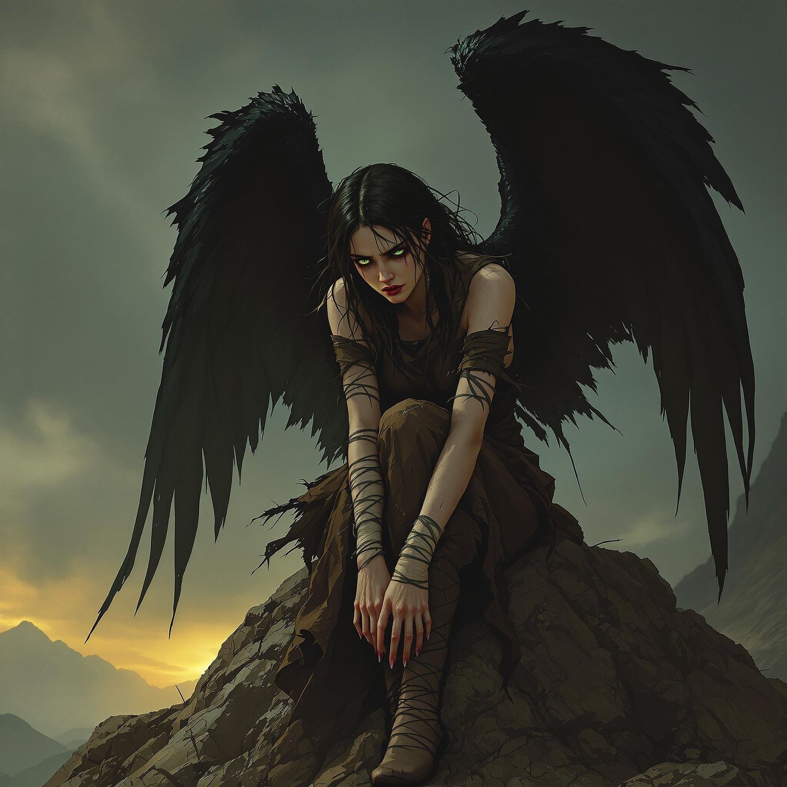 Desolate Fallen Angel, Gritty Mid-Shot Art