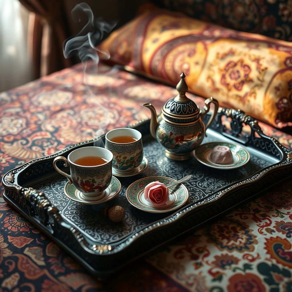 Luxurious Moroccan Tea Service in Opulent Still Life